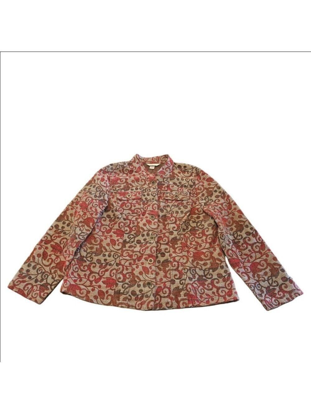 Christopher & Banks Tapestry- Style Women's Shirt Jacket XL Red Brown Floral